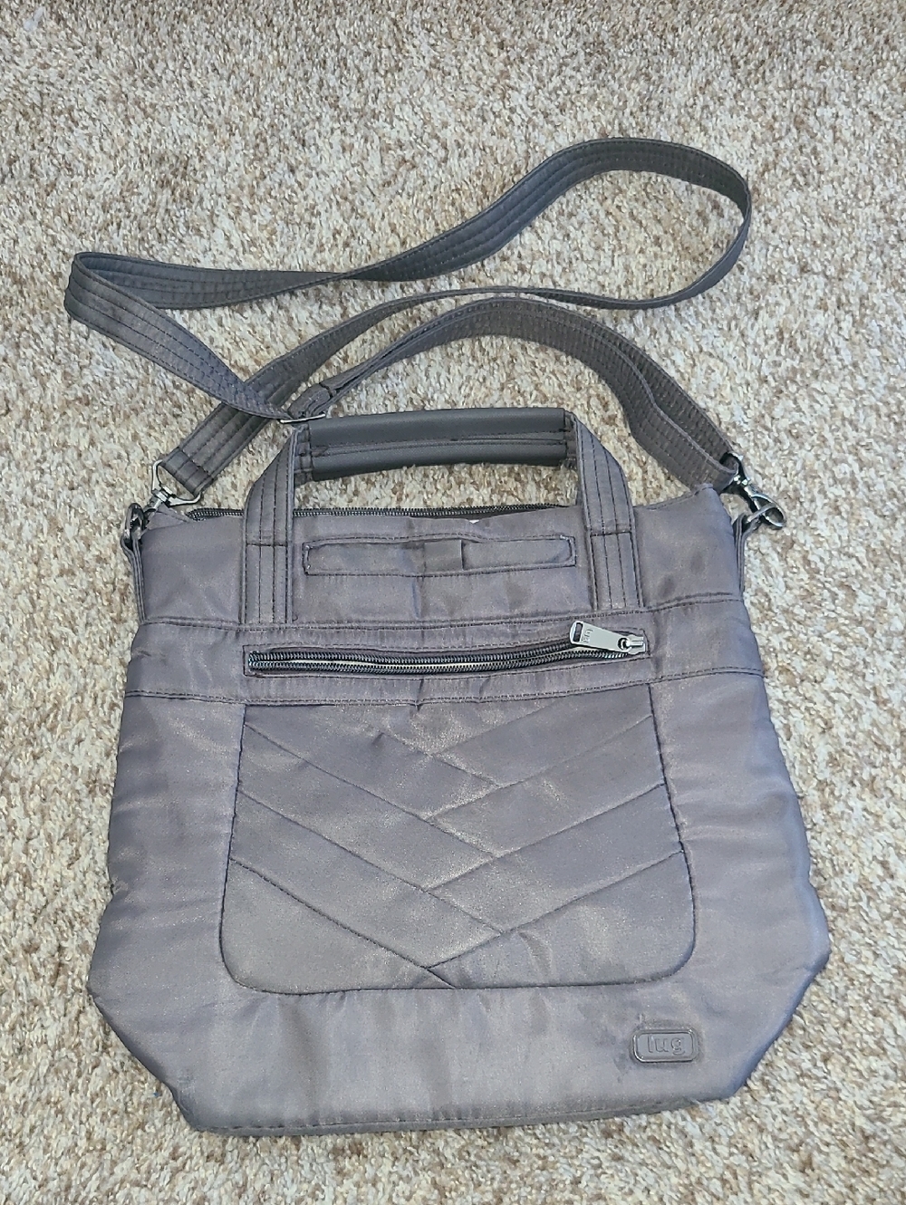 lug Gray Crossbody Tote with Top Handles